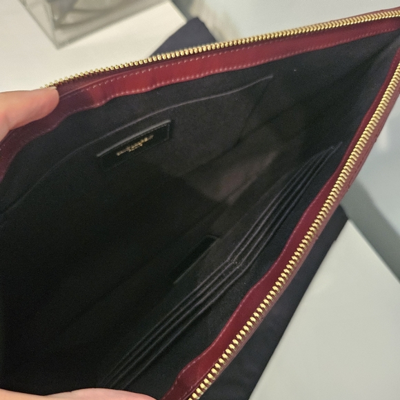SAINT LAURENT The Cassandre Large Leather Zip Wristlet Pouch in Burgundy - Picture 7 of 13
